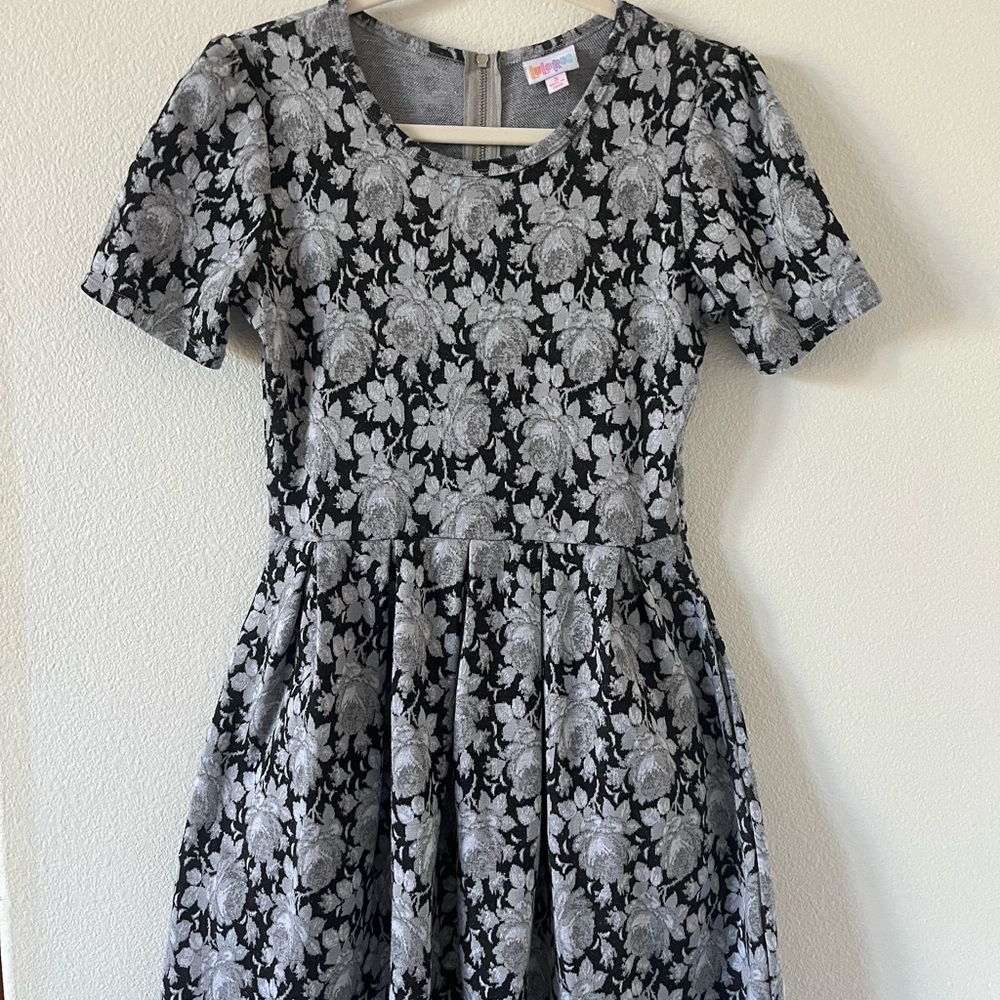 LuLaRoe Black and Gray Fit and Flare Dress, Small
